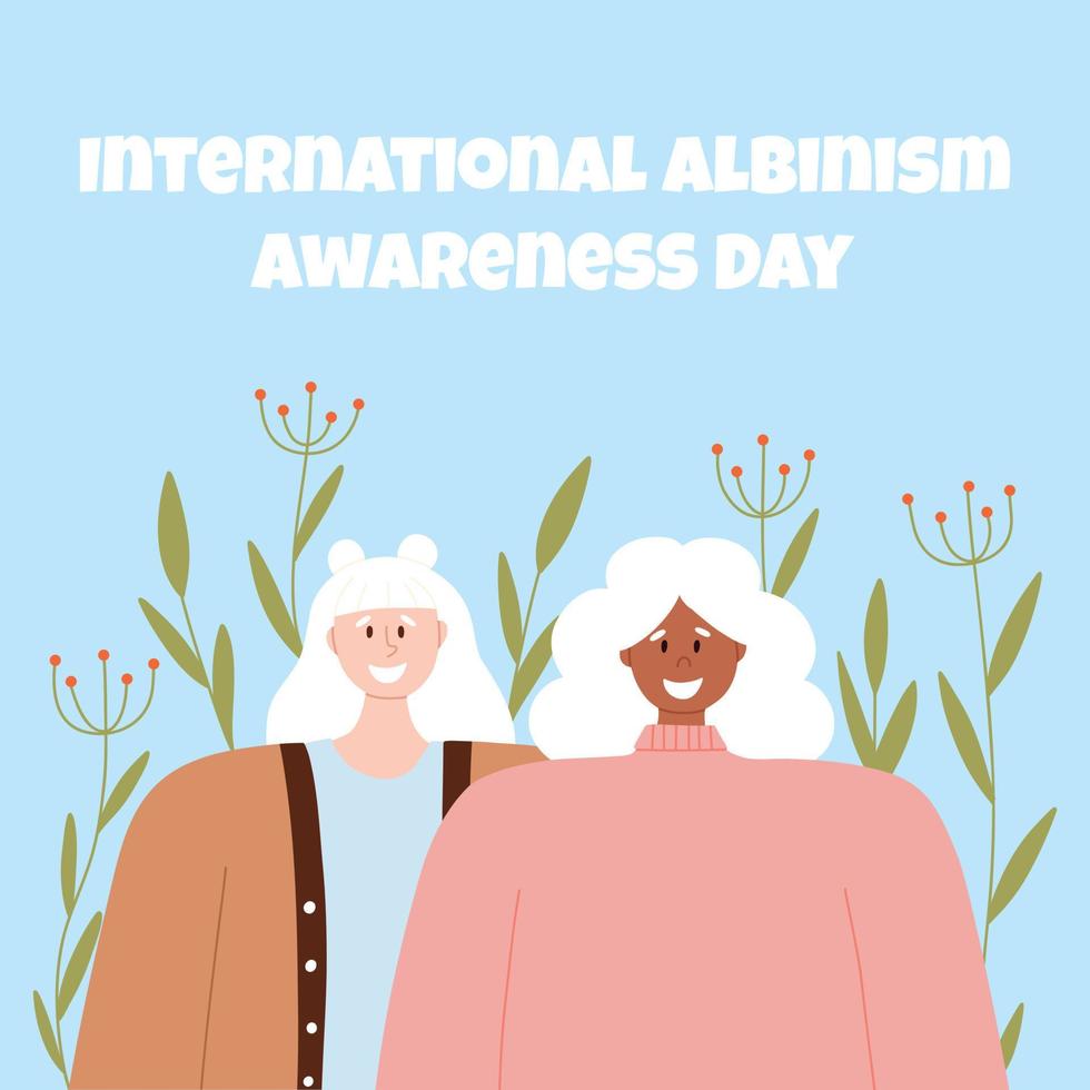 Portrait of an albino women. Vector illustration of a women with albinism. International Albinism Awareness Day. Albinism. Genetic rare disorder.