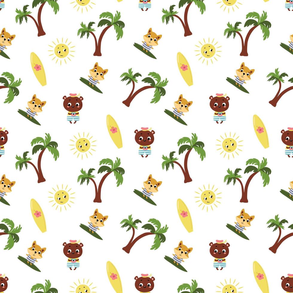 Summer seamless pattern with animals. Design for fabric, textile, wallpaper, packaging. vector