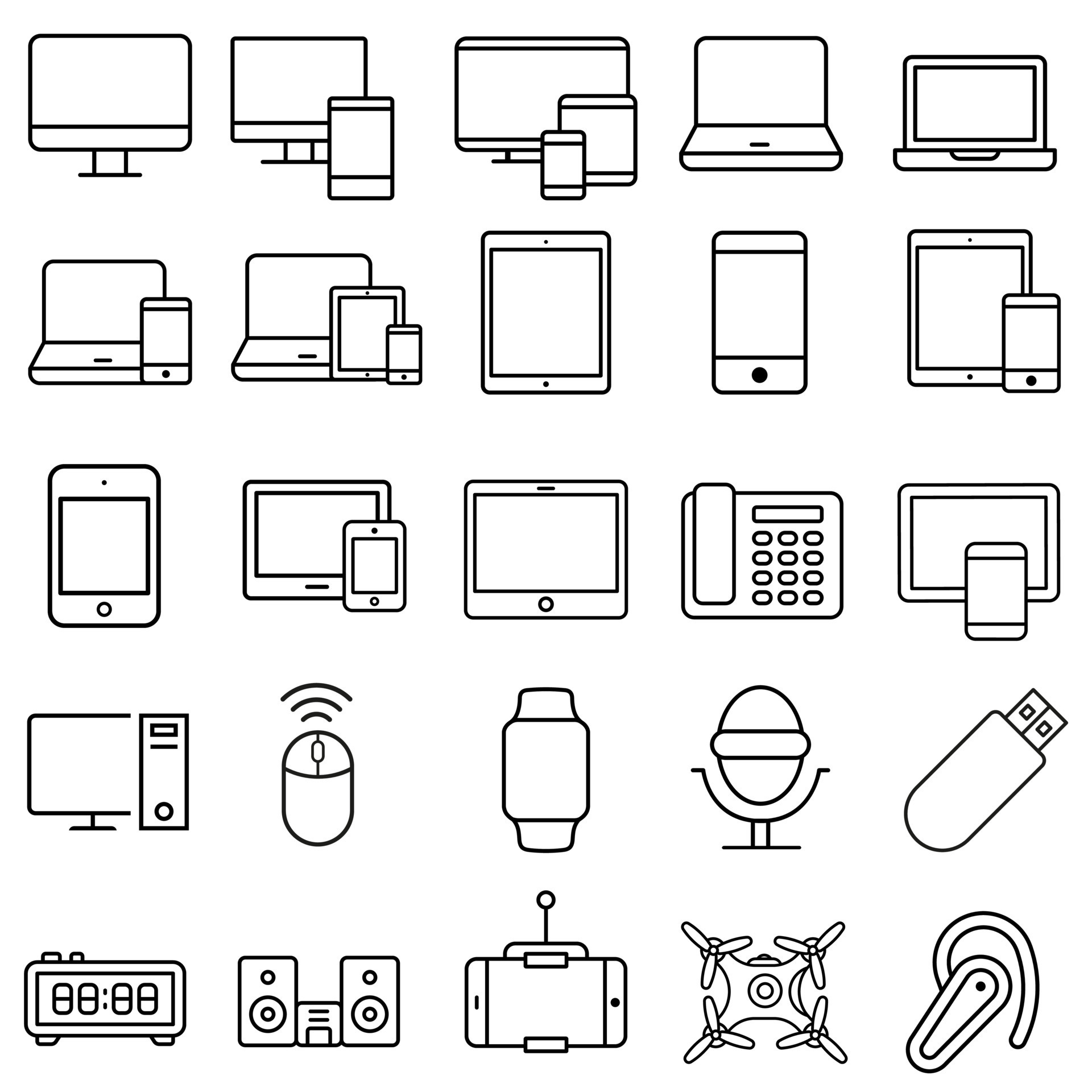 Devices icon vector set. Electronics illustration sign collection. Computers and mobile phones