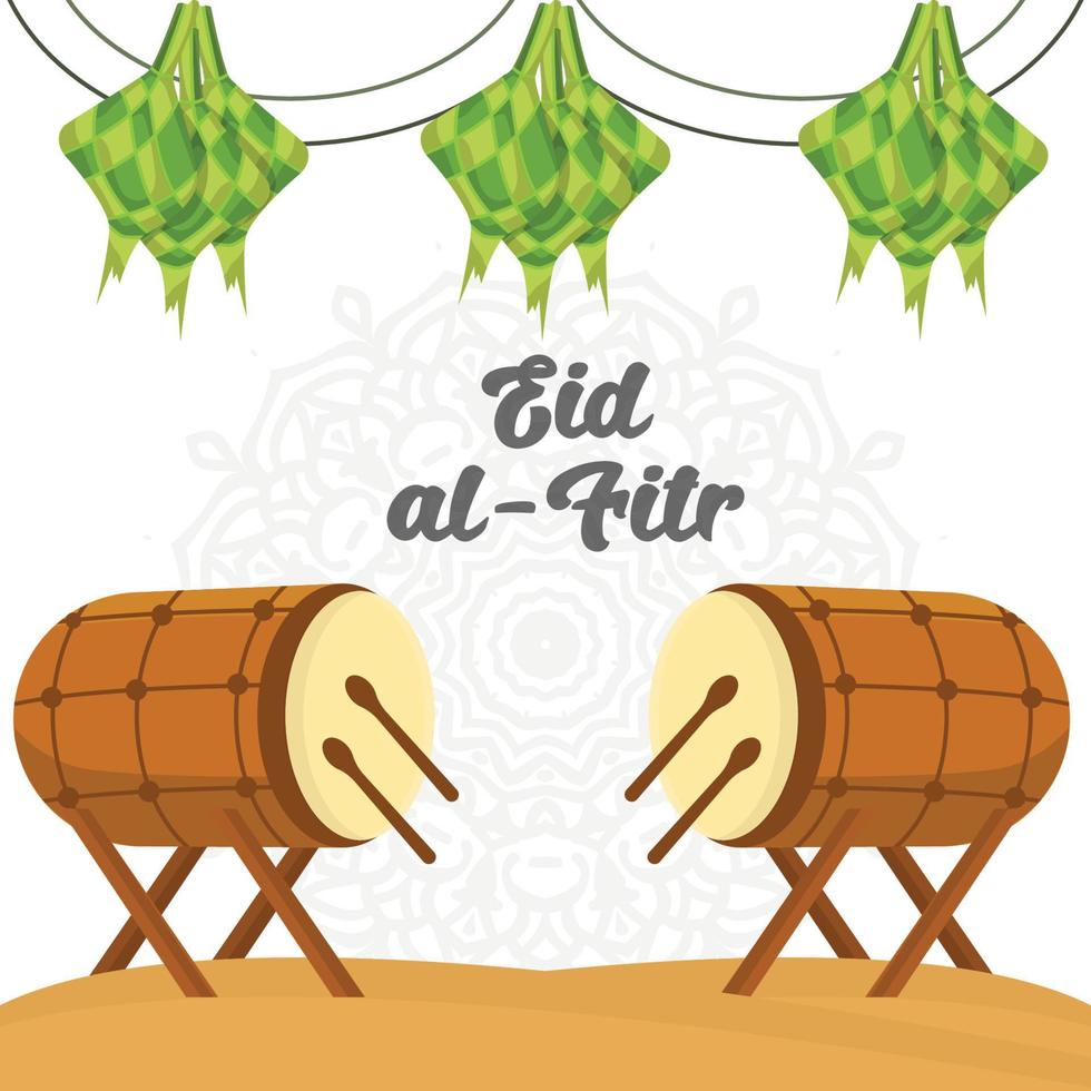 Ramadan Kareem Ketupat Drum Design and Eid Background Eid Al Adha and Greeting Card Vector Ornament Poster Ramadan Kareem Icon