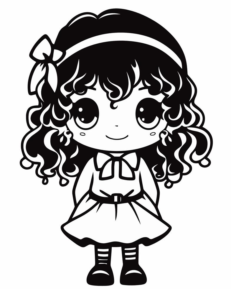 Cute girl with long curly hair vector