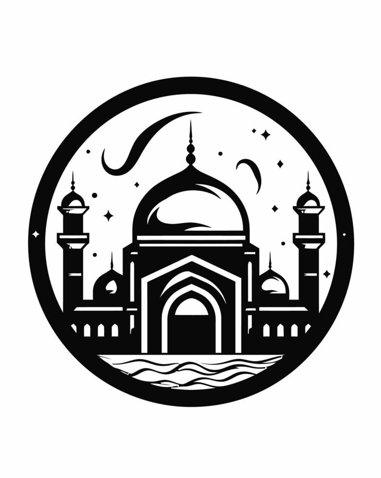 Black and white mosque Illustration vector