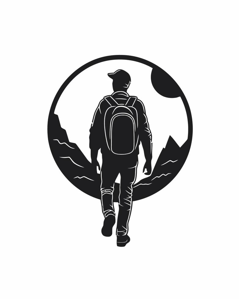 hombre de viaje logo negro y blanco vector