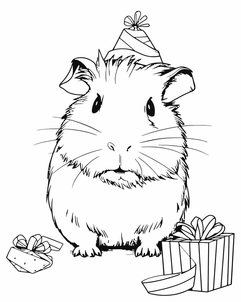 Birthday hamster coloring page vector