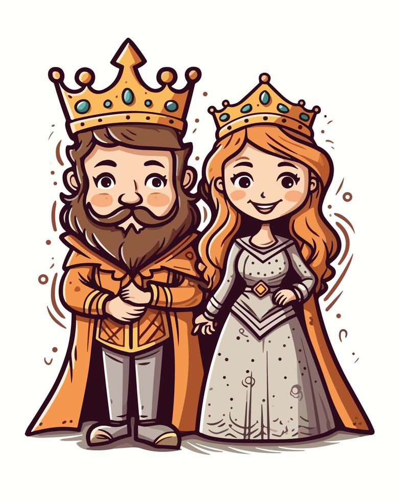 dibujos animados Rey y reina con coronas vector