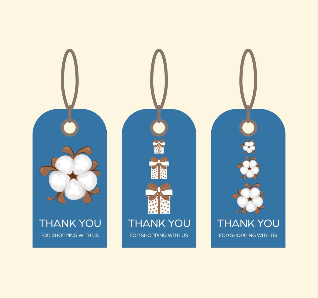 Blue vector clothing labels set. Thank you for shopping.