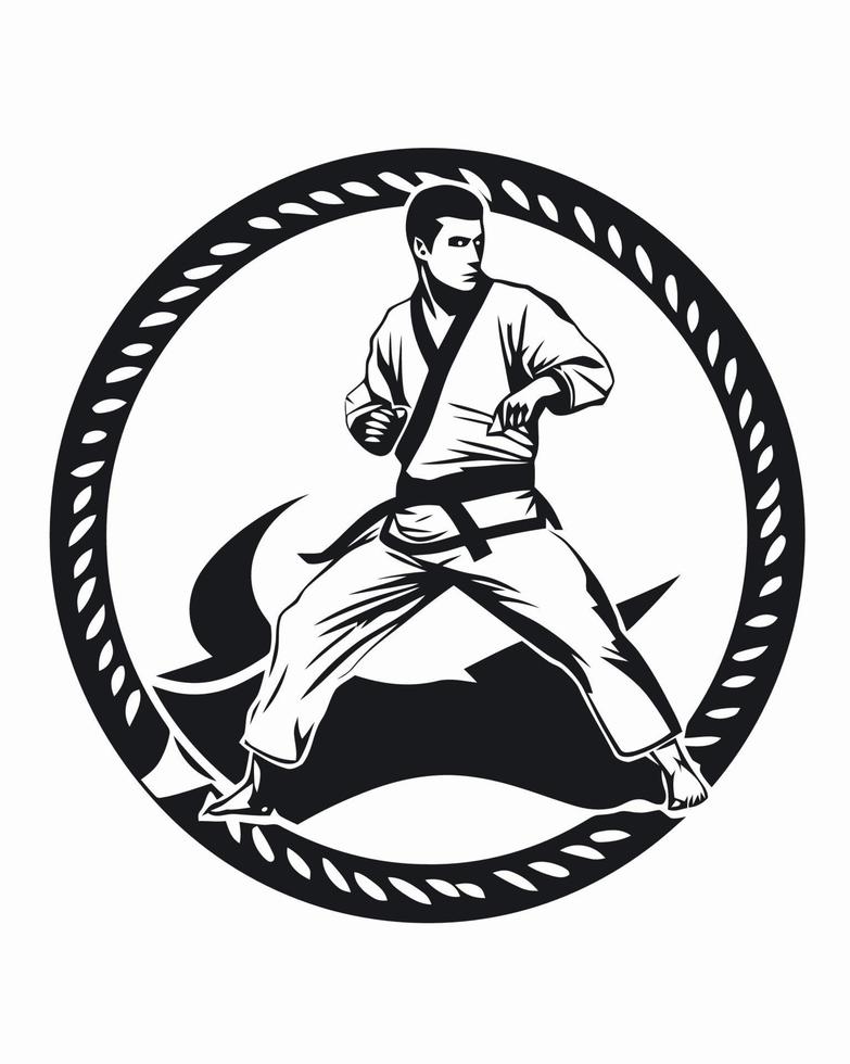 Black and white martial artist vector