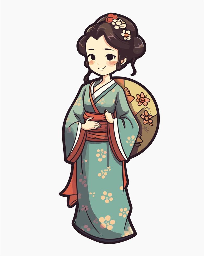 Anime girl in kimono vector