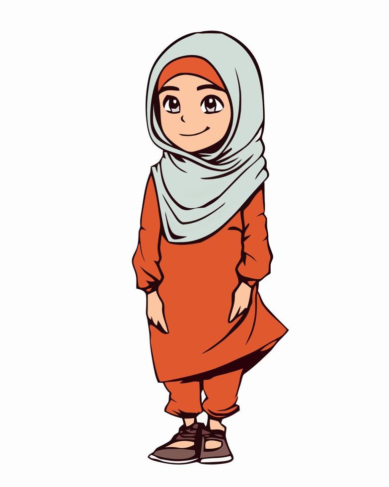 musulmán niña con hijab sonriente vector