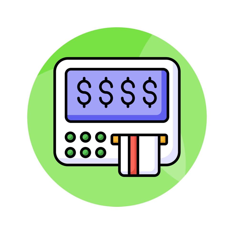 The ATM icon represents a machine that dispenses cash and allows customers to perform banking transactions vector