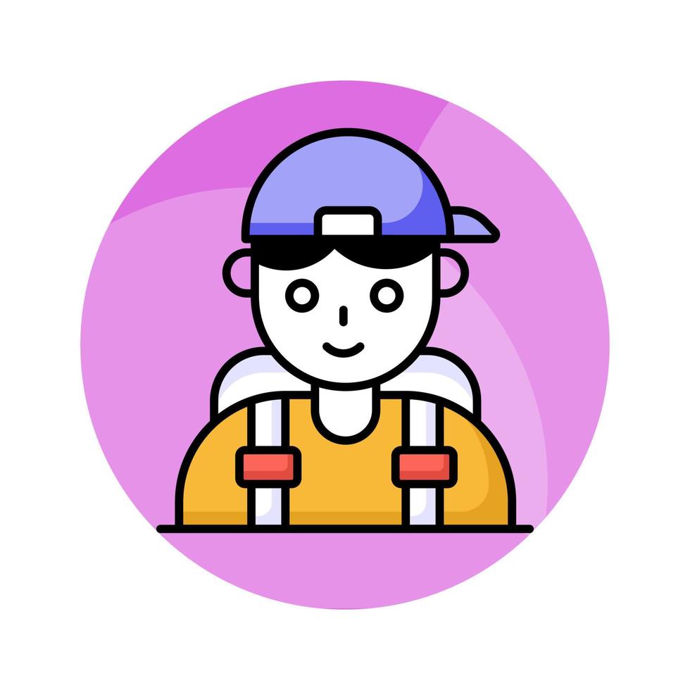 A person wearing cap and backpack denoting vector of traveler in modern style