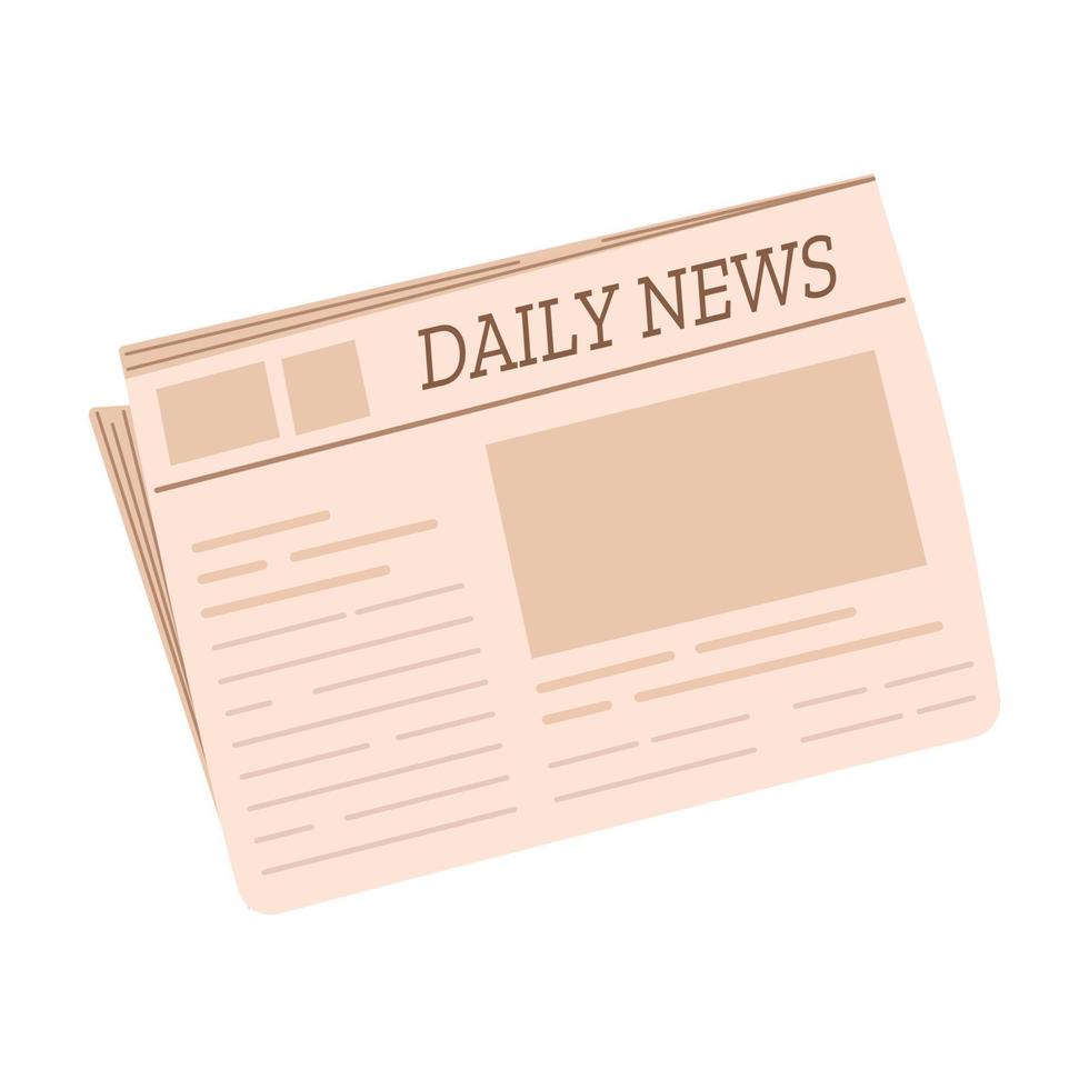 Folded weekly or daily newspaper with articles isolated on white background. Hand drawn vector illustration.