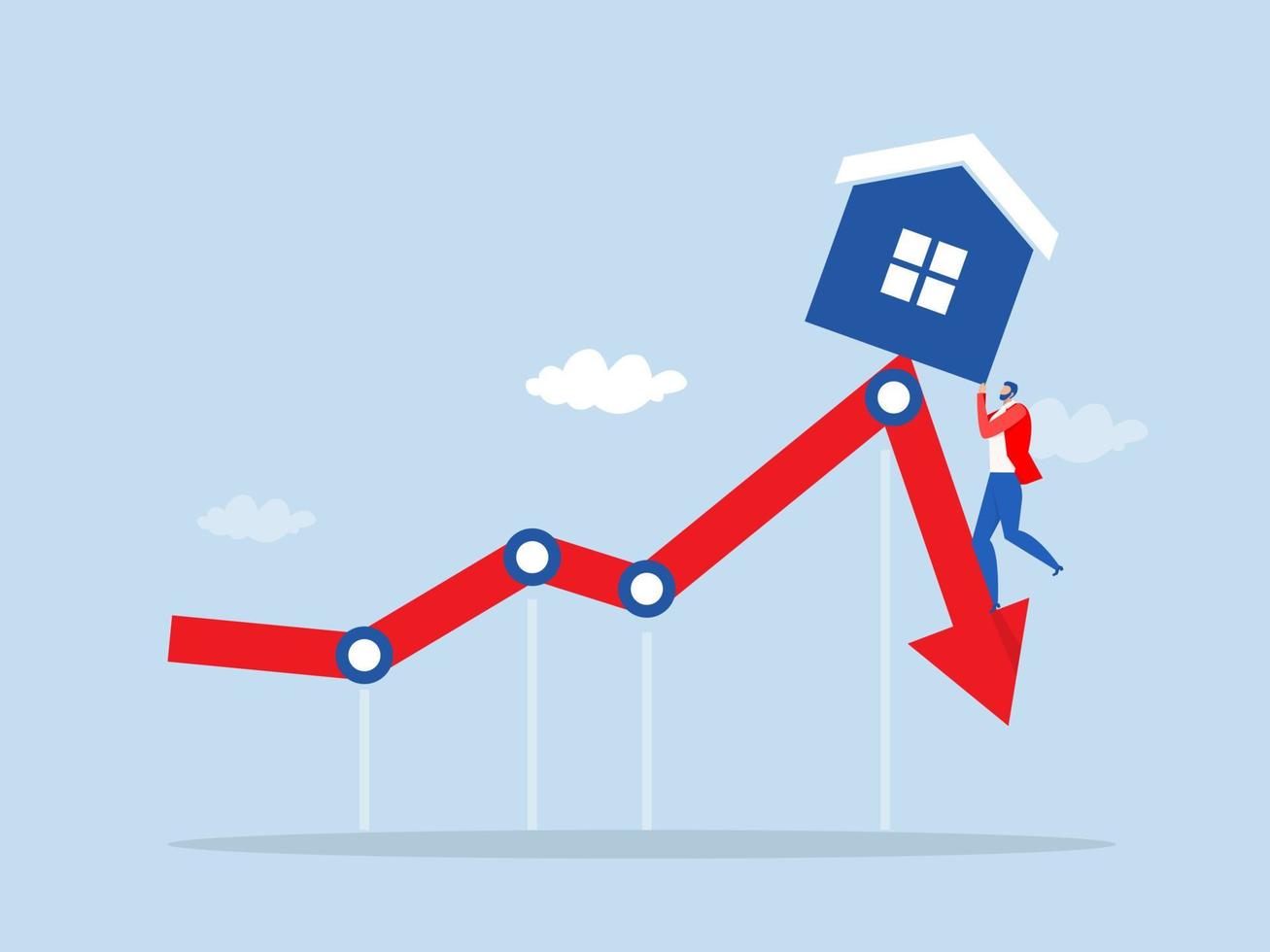 Business man in real estate or housing price rising low prices ,Property and housing market collapse Recession, Housing Crisis Real estate. The housing market is falling.vector illustrator. vector