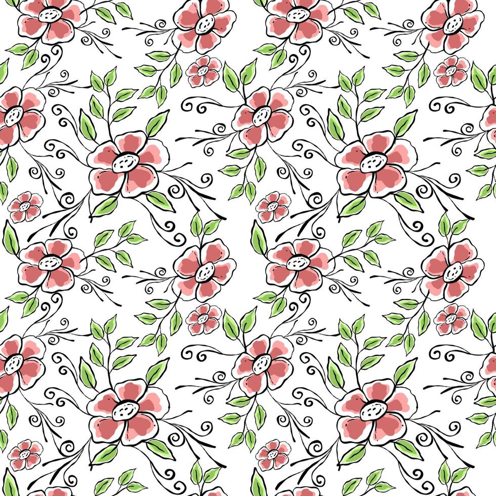 Seamless pattern with red flowers on a white background. vector