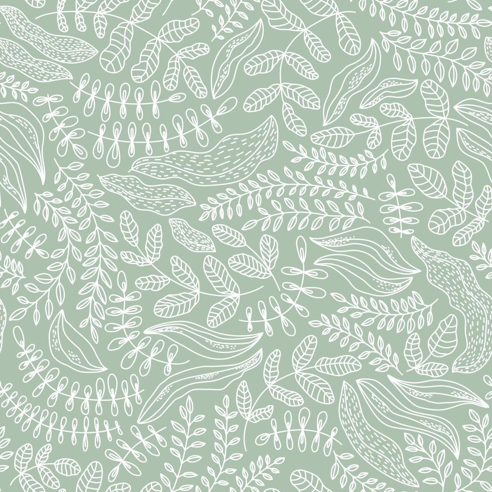 Seamless pattern of beautiful plants on a green background vector