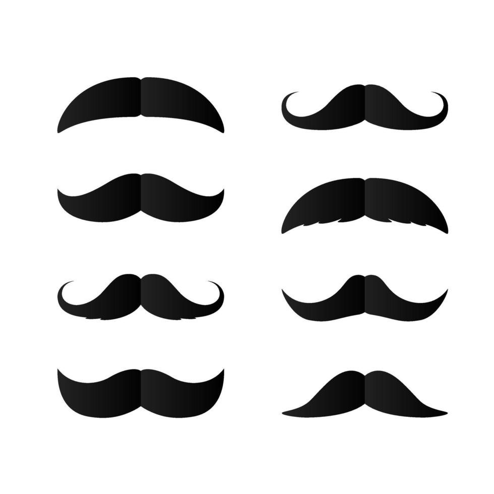 Set of Paper Mustaches. Black silhouette of moustaches. Fathers day decorative element. isolated vector