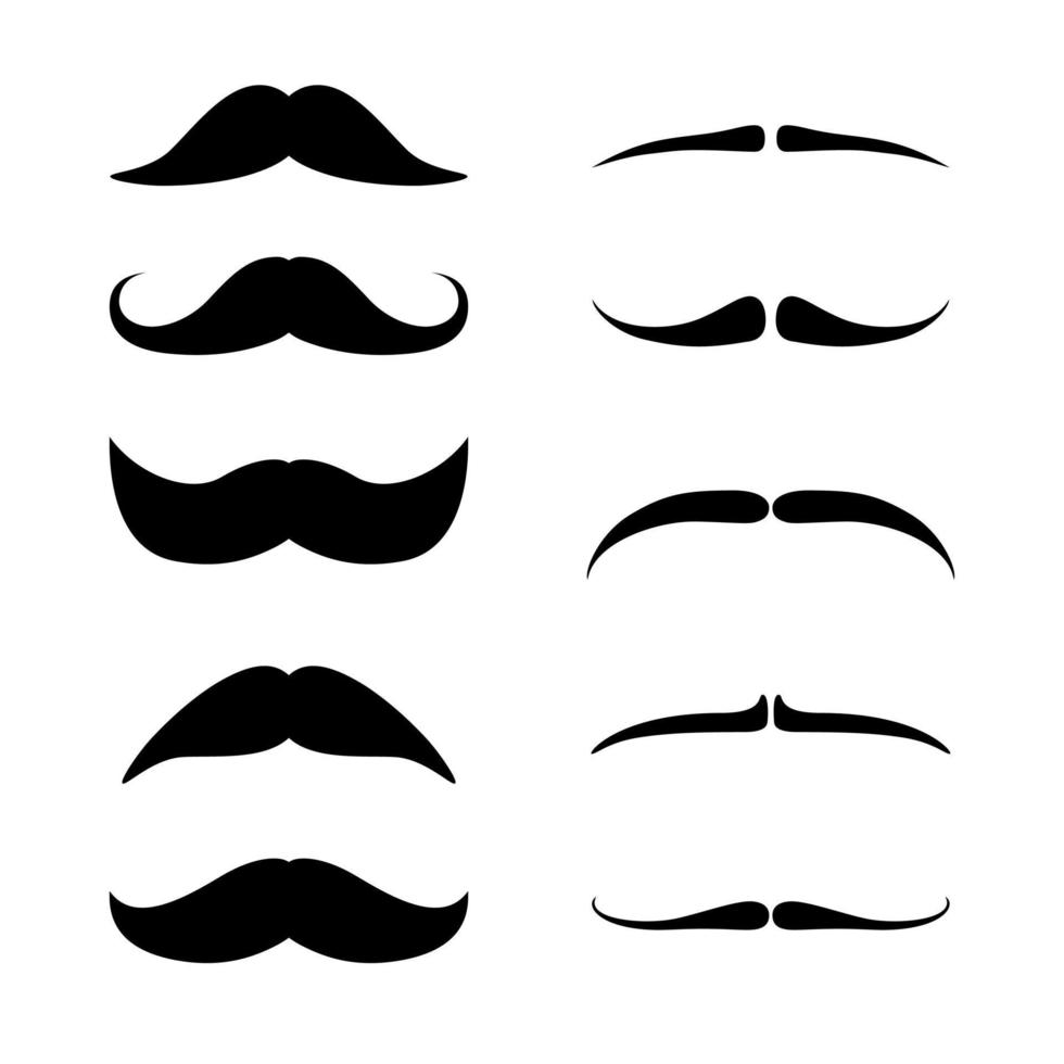 Mustaches set. Black silhouette of adult man moustaches. Vector illustration isolated on white