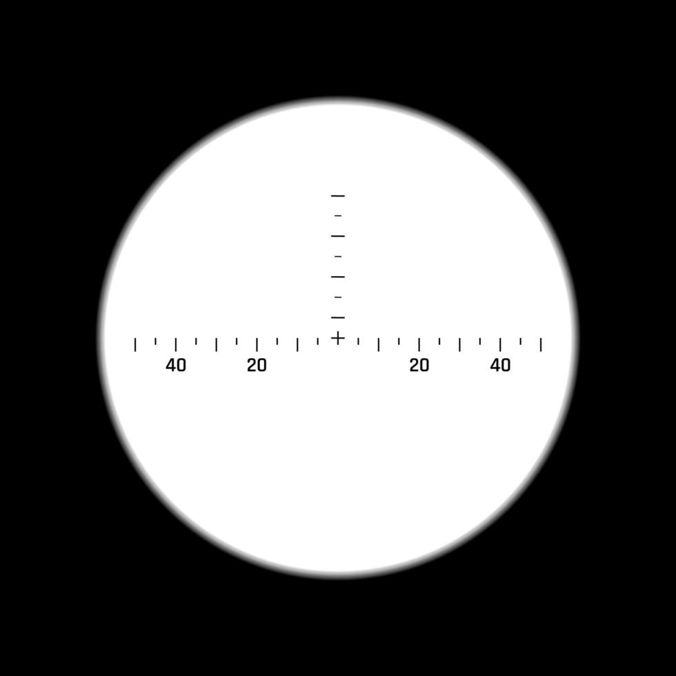 Sniper gun scope. Focus on target. Binocular with measuring scale. Vector illustration
