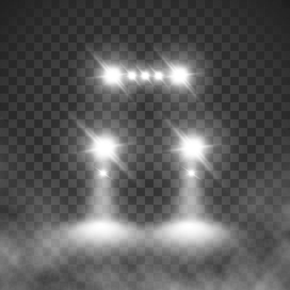 Vehicle Headlights flares and siren effect front view. silhouette of car with headlights. Vector