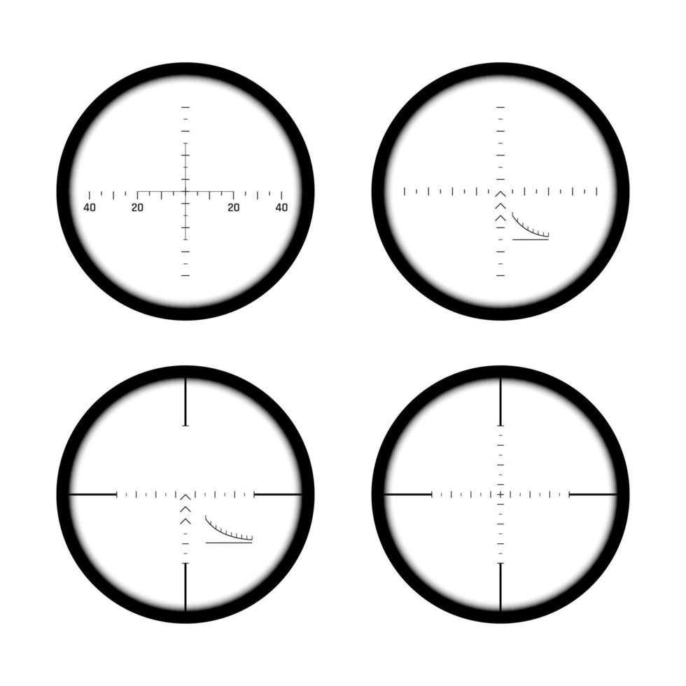 conjunto de francotirador pistola alcances atención en objetivo. binocular con medición escala. vector ilustración