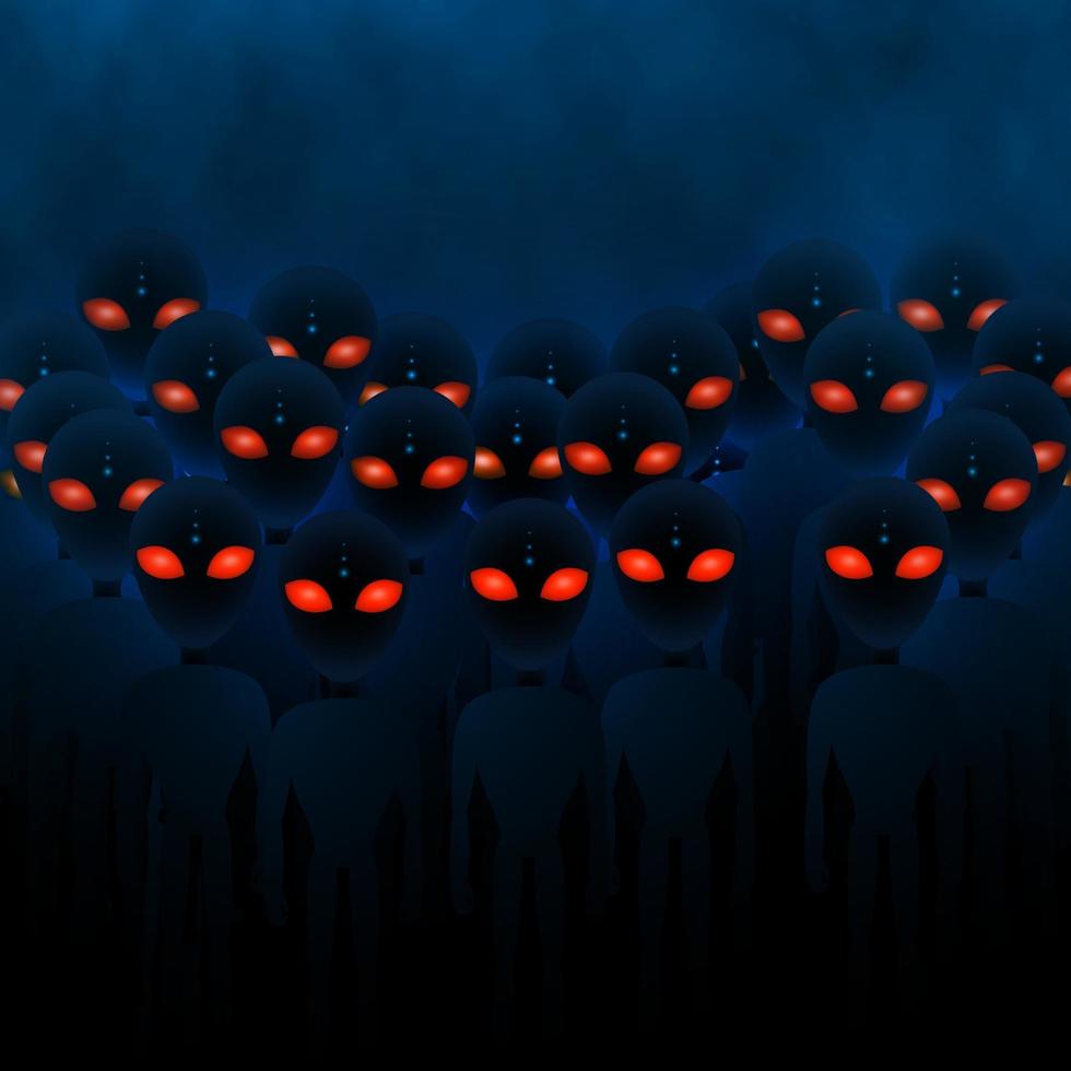 Group angry aliens with red eyes. alien invasion. Sci-fi concept. Vector illustration