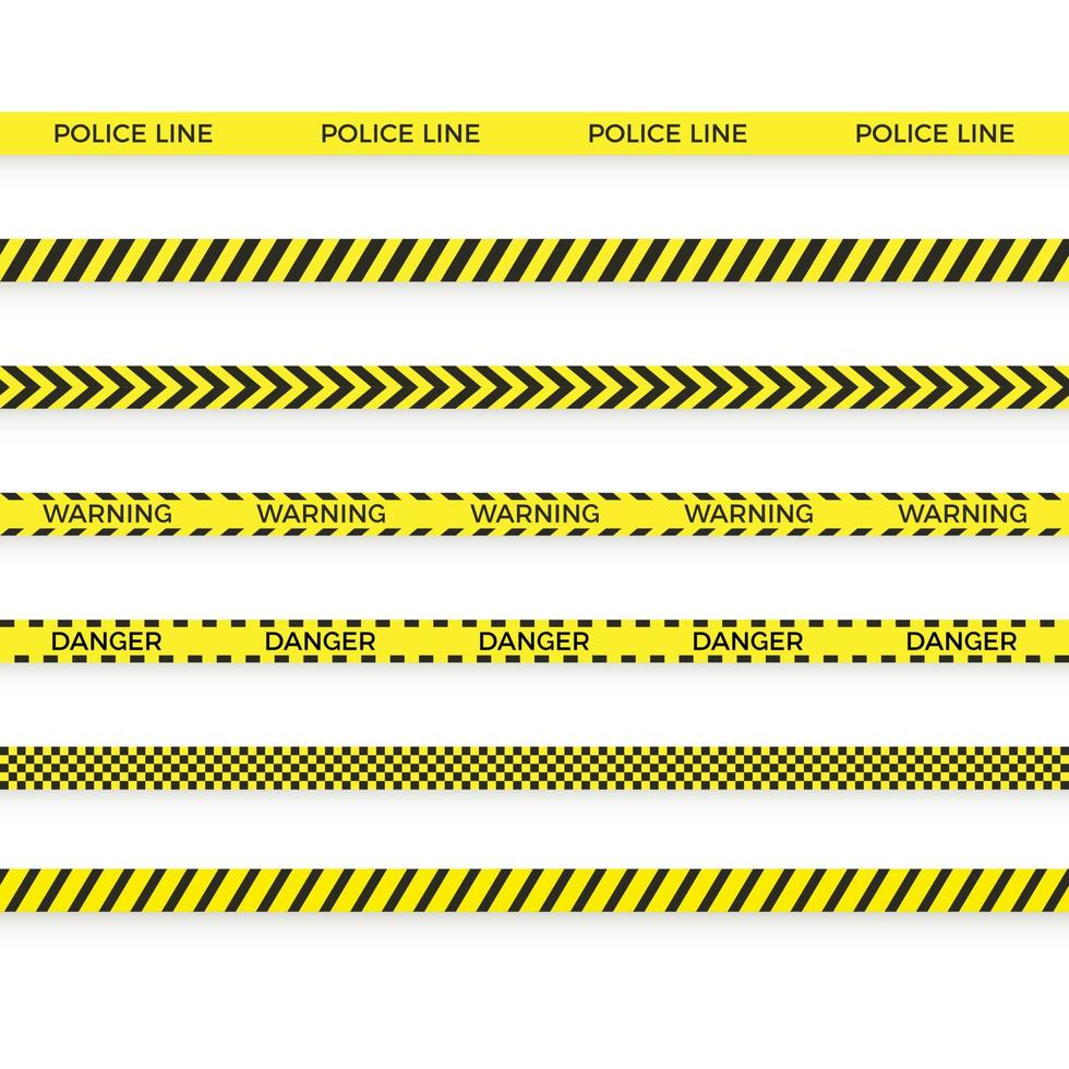 Set of police yellow tape. danger zone with line barrier. Warning strip. Vector