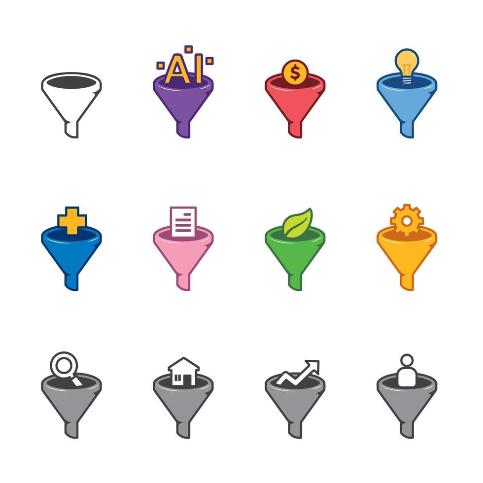 Sales funnel flat icons set vector