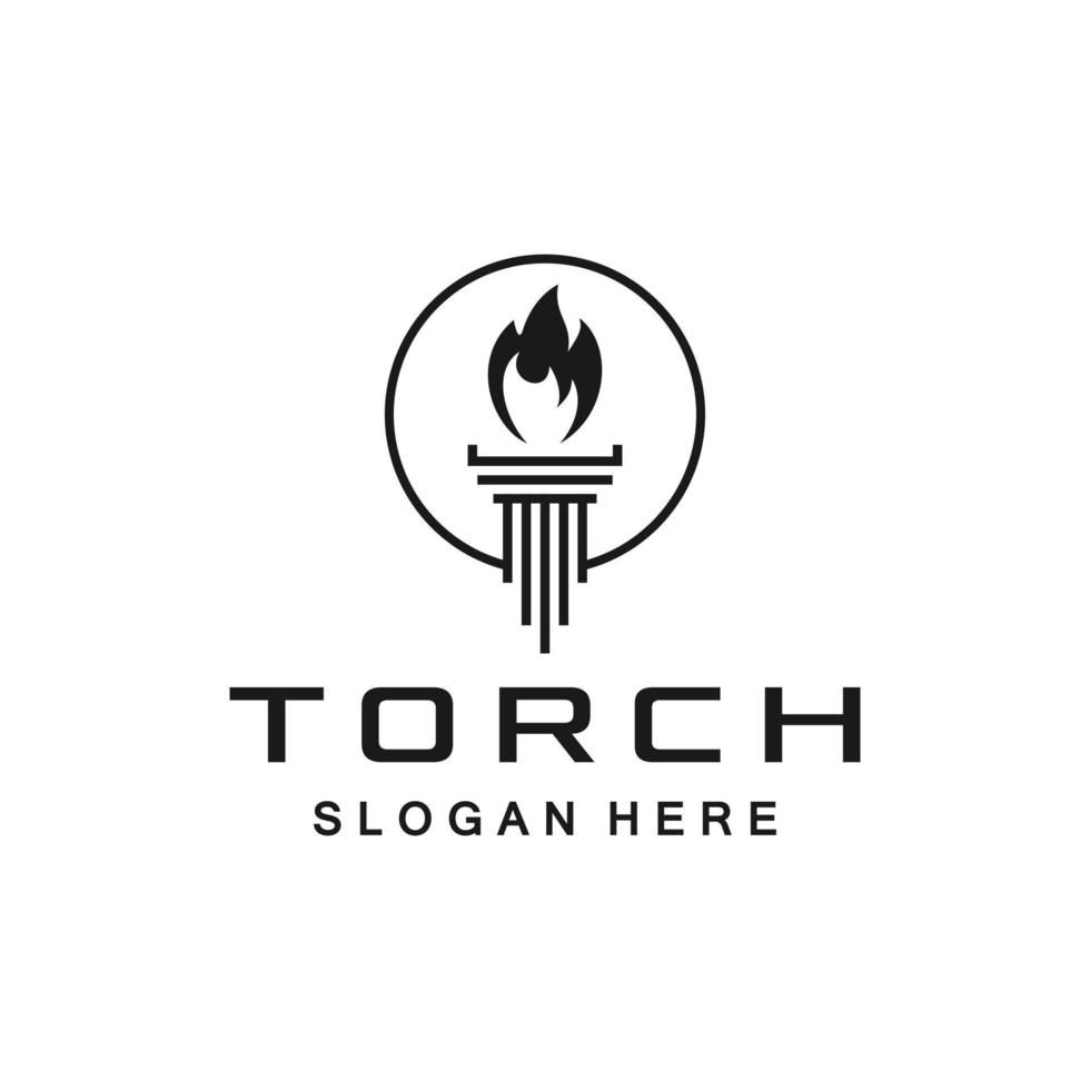 Law torch logo. Column and flame icon. Greek pillar and fire emblem. Liberty corporate company symbol. Legal institute sign. Suitable for your design need, logo, illustration, animation, etc. vector