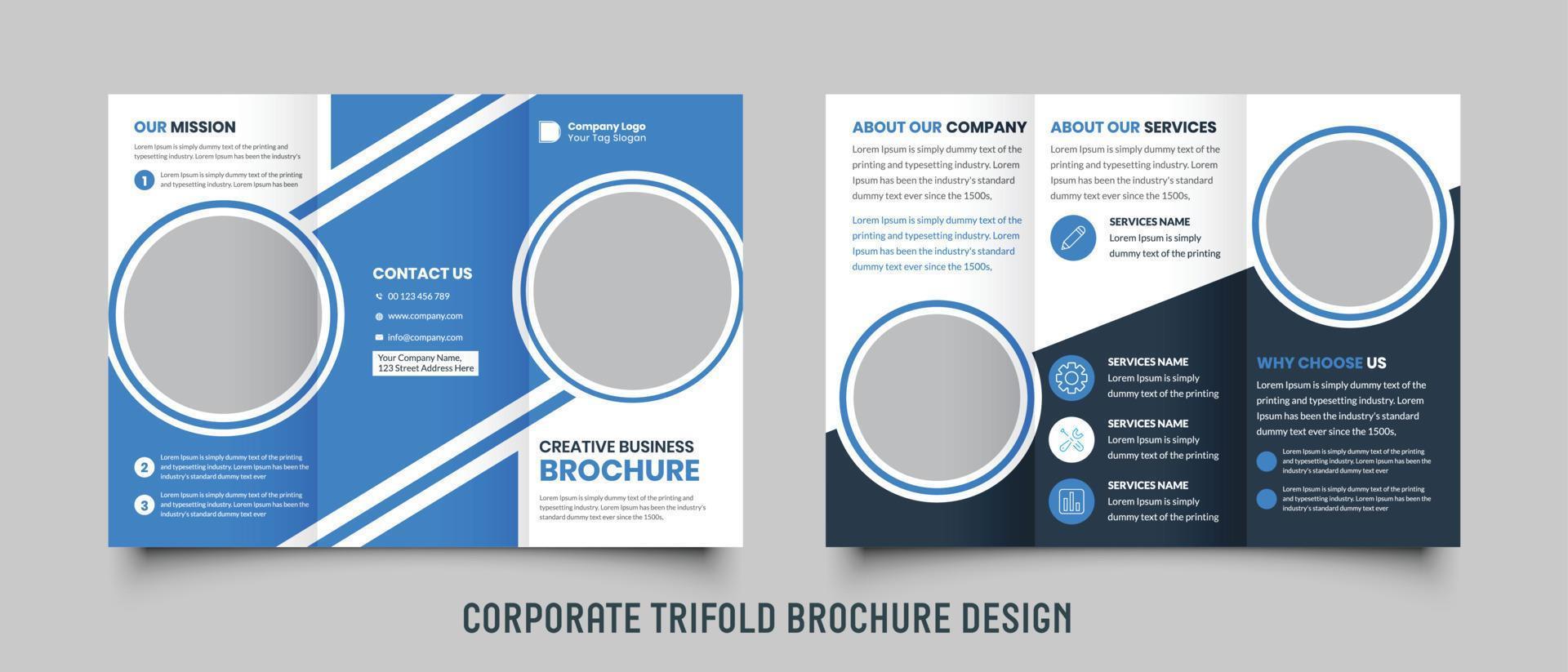 corporativo negocio tríptico folleto modelo. moderno, creativo y profesional tri doblez folleto vector diseño.