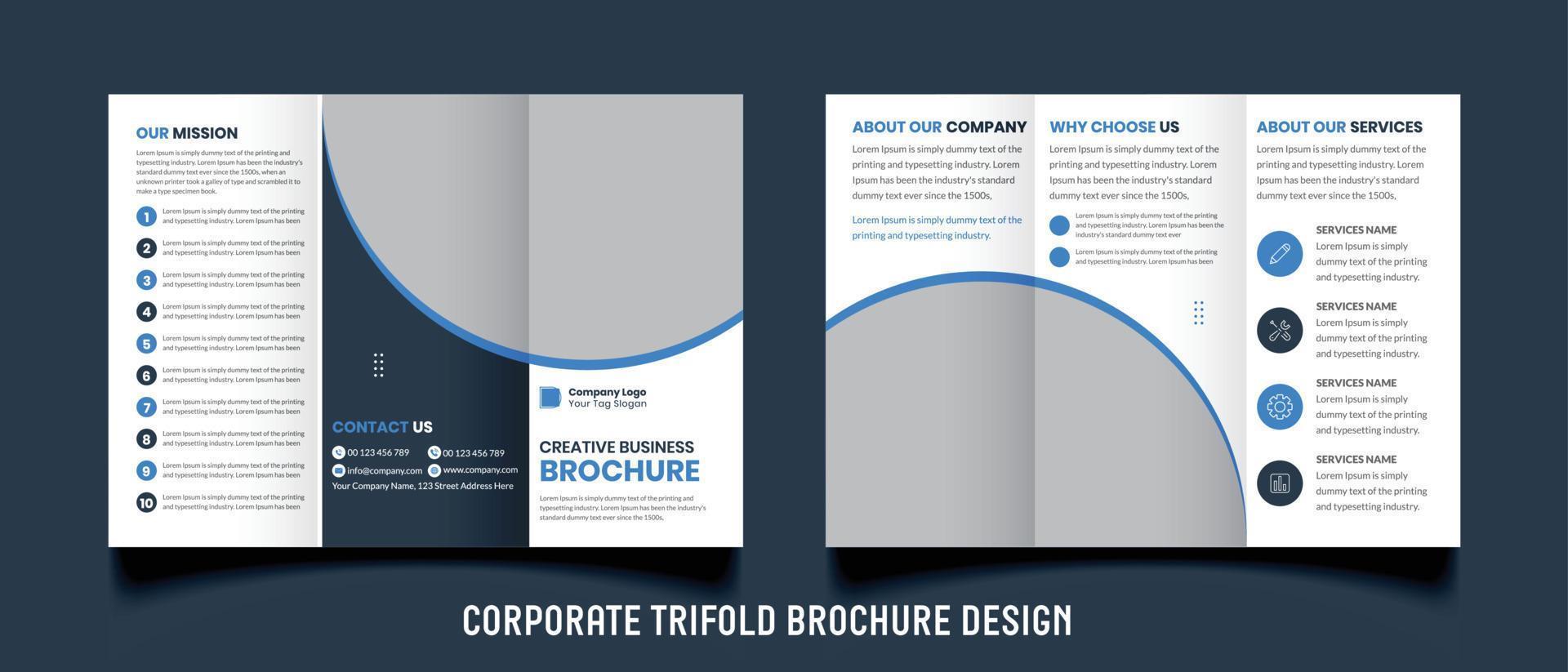 Corporate business trifold brochure template. Modern, Creative and Professional tri fold brochure vector design.