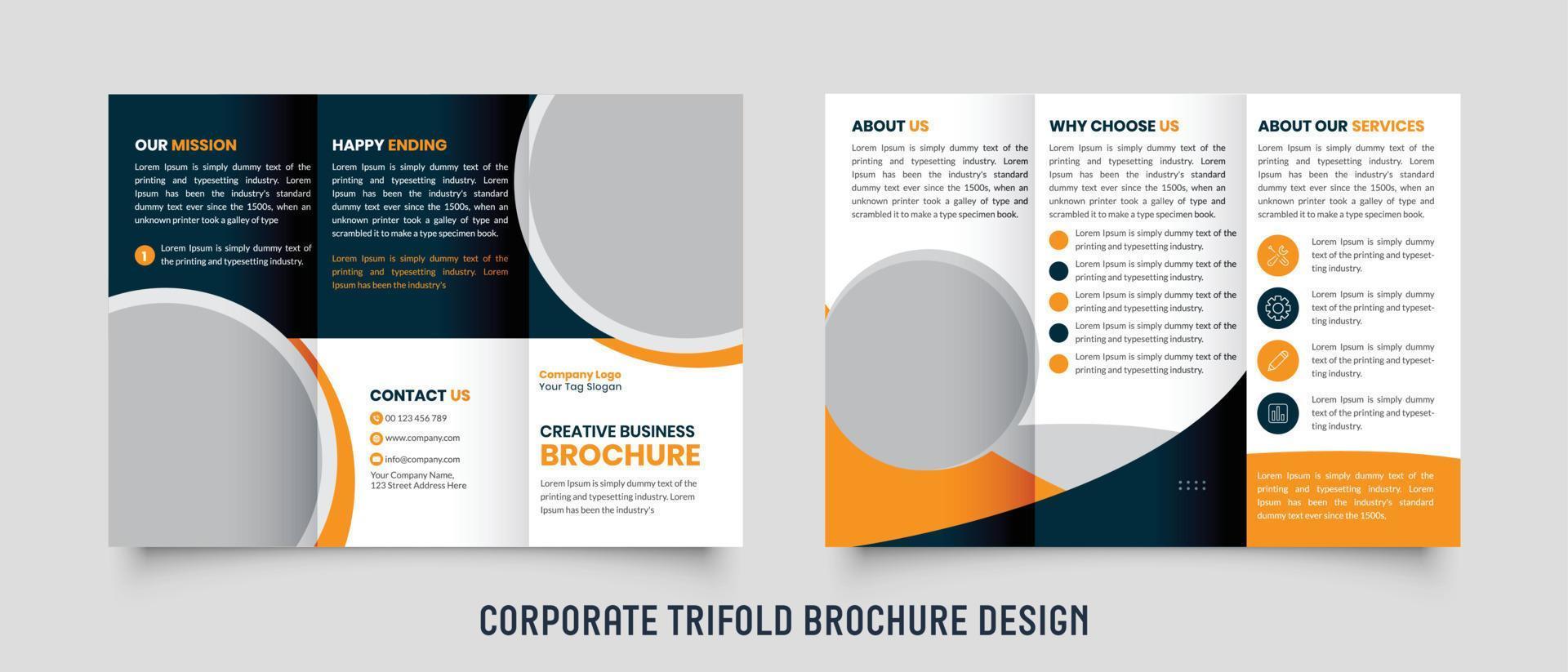 Corporate business trifold brochure template. Modern, Creative and Professional tri fold brochure vector design. Simple and minimalist promotion brochure design