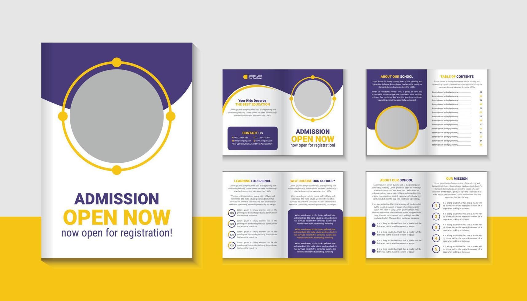 school admission bi fold brochure template, school bifold brochure, vector