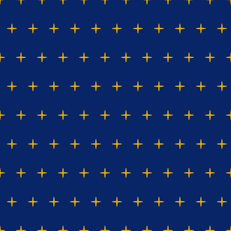 Dark seamless pattern decoreted yellow stars polka navy background for textile, sky background. Star sky design template. Vector illustration wallpaper, wrap, fabric, textile, cloth or packaging