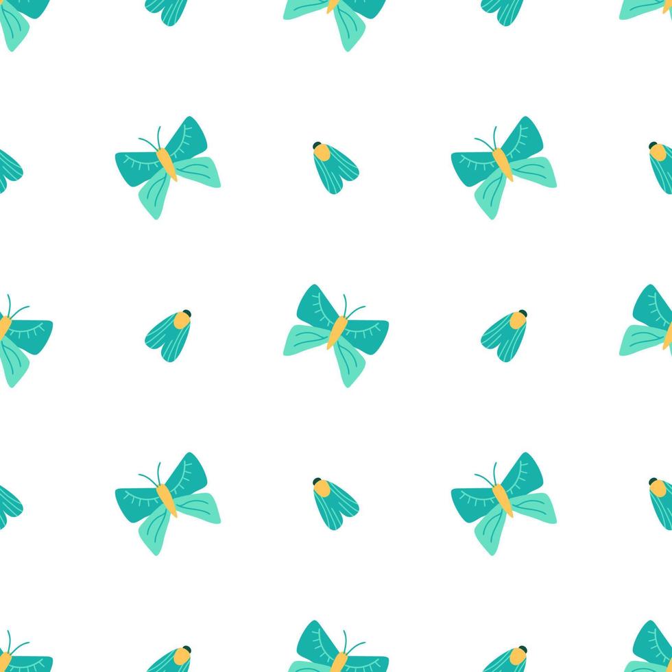 Bug and butterfly pattern. Summer insects seamless pattern. Blue bugs and butterflies background. Flying butterflies print. Exotic summer vector illustration, card, wallpaper textile design.