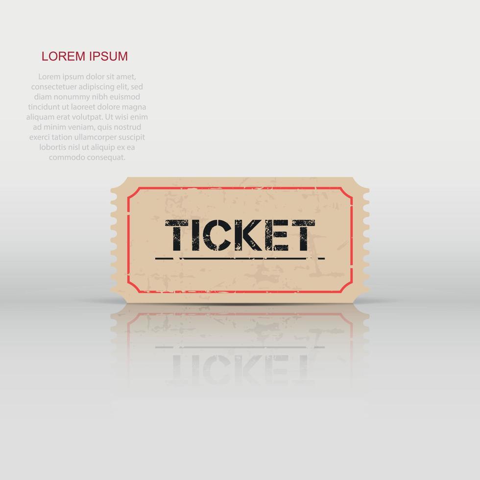 Ticket icon. Flat vector illustration. Ticket sign symbol with shadow on white background.