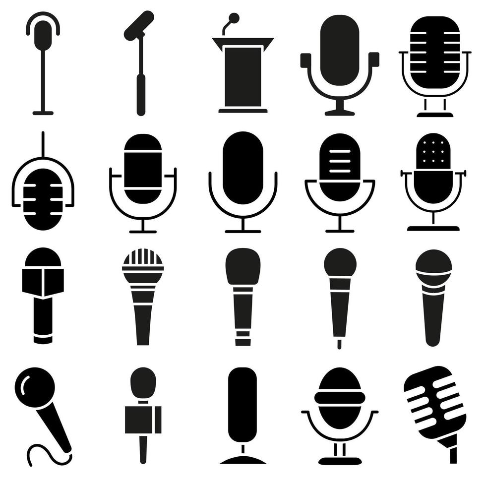 micrófono icono vector colocar. mic ilustración firmar recopilación. karaoke símbolo. rec logo.