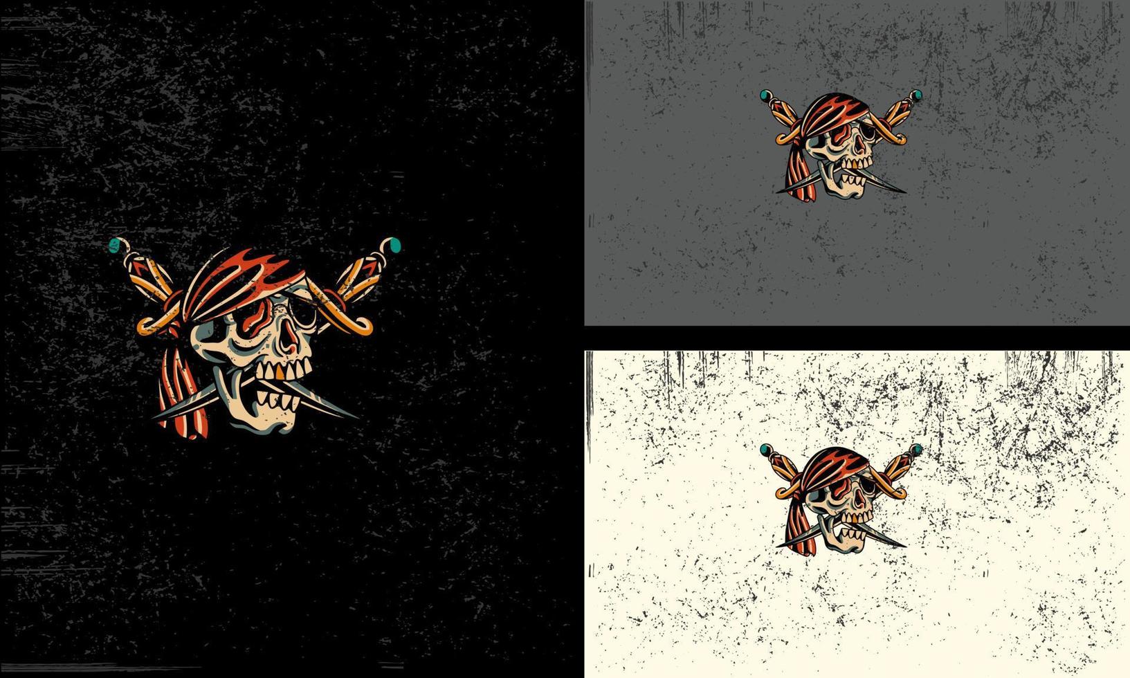 cabeza cráneo y espada vector ilustración mascota diseño