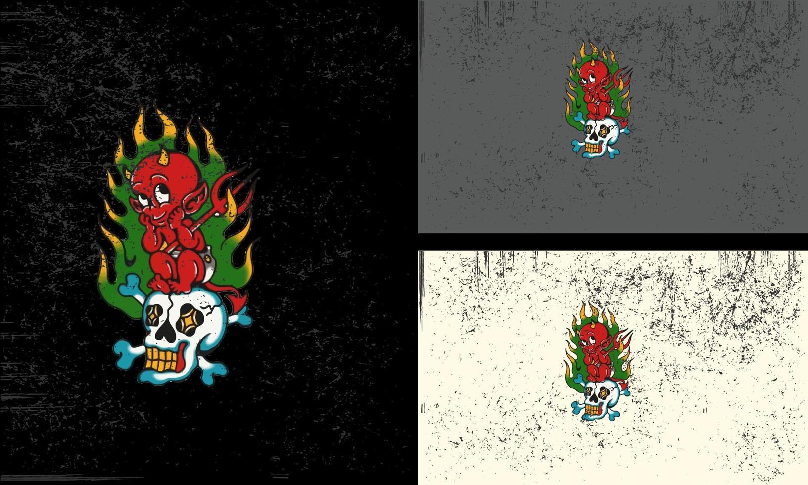 cabeza cráneo y rojo diablo vector mascota diseño