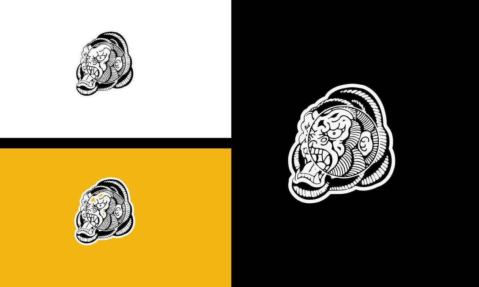 head kong with fangs vector line art design