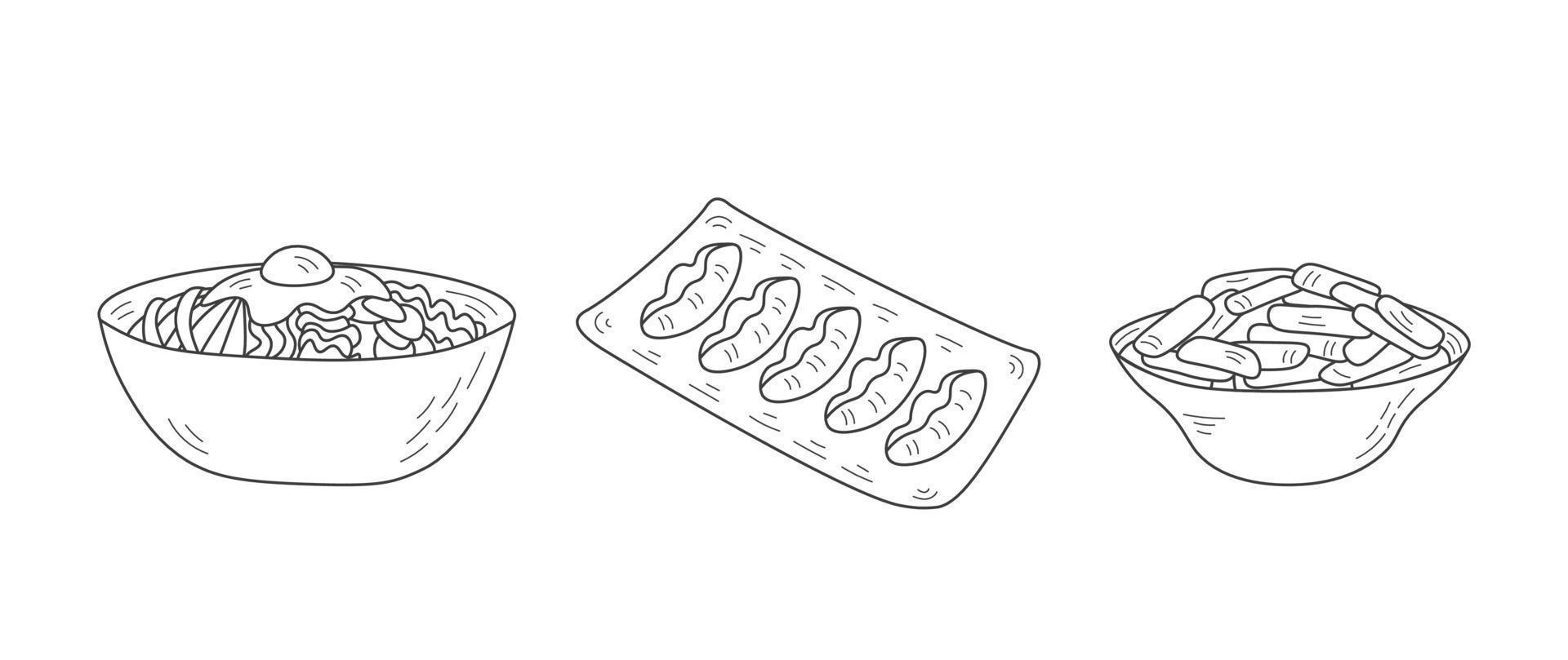 tradicional coreano comida garabatear conjunto vector