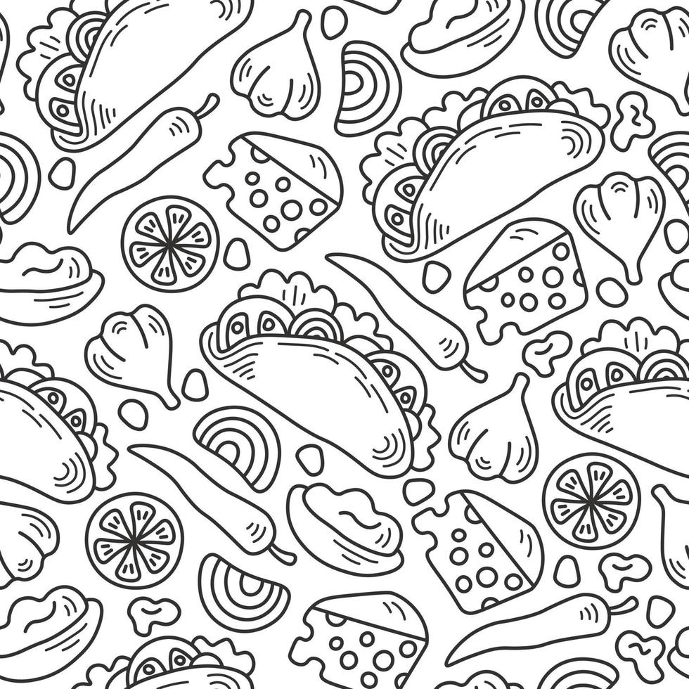 Taco food seamless pattern doodle style vector