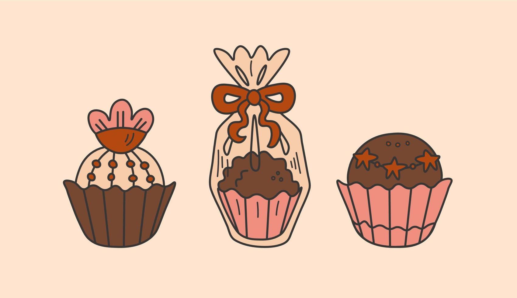 Cute hand drawn childish chocolate candies collection vector