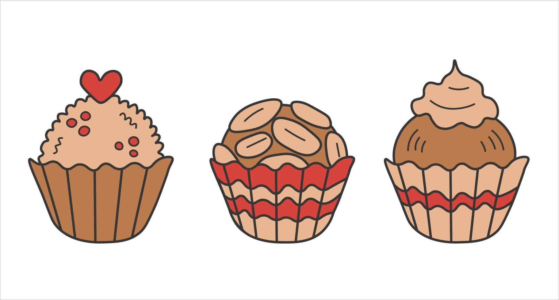 Cute round chocolate candies set in doodle style vector