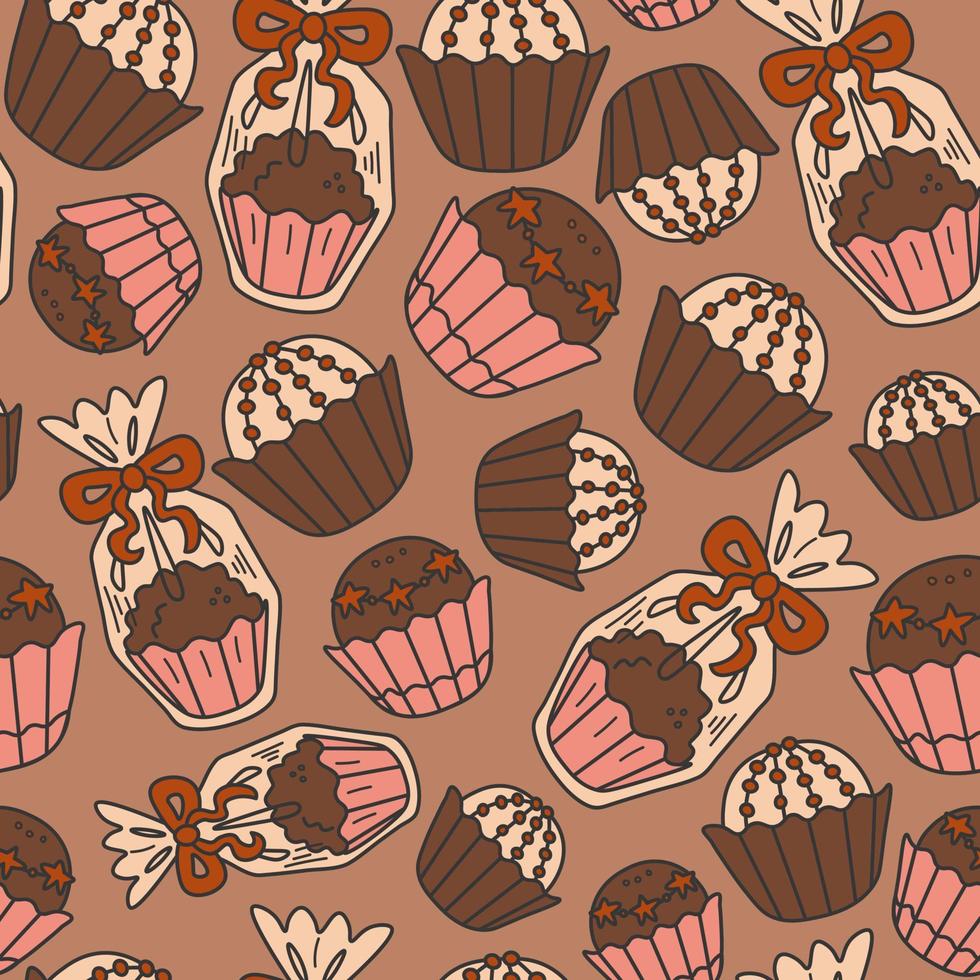 Cute vintage seamless pattern with chocolate candies vector