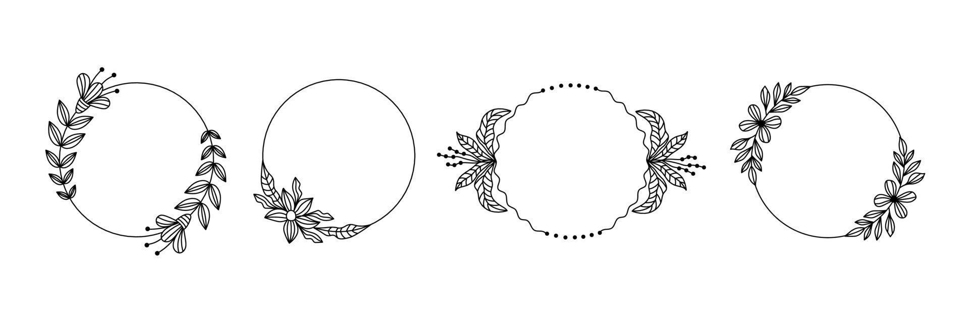 Circle Frames set with doodle flowers vector