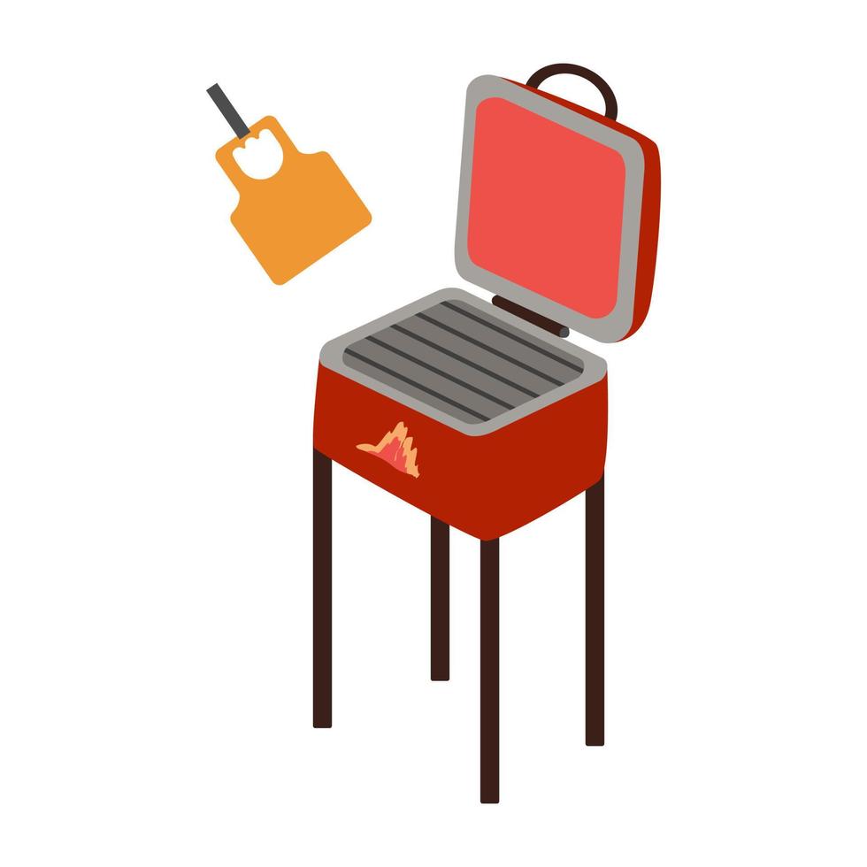 Barbecue grill. Equipment for cooking. Vector illustration of a barbecue. Blower for coals, fan for barbecue. White insulated background.
