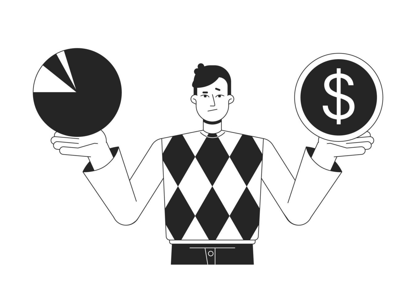 Startup risk assessment bw concept vector spot illustration. Operations analyst 2D cartoon flat line monochromatic character for web UI design. Editable hero image for landing page, mobile header