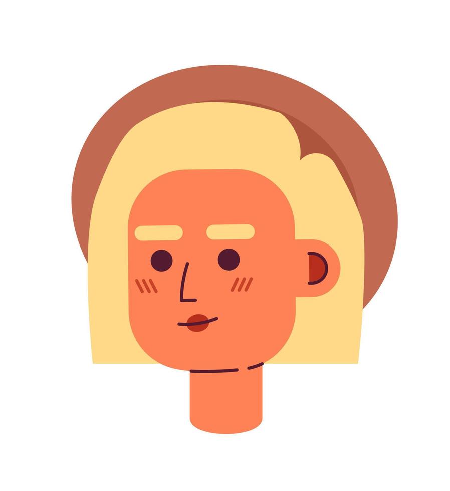 joven rubia mujer vistiendo Paja sombrero semi plano vector personaje cabeza. editable dibujos animados estilo cara emoción. sencillo vistoso avatar icono. Mancha ilustración para web gráfico diseño y animación