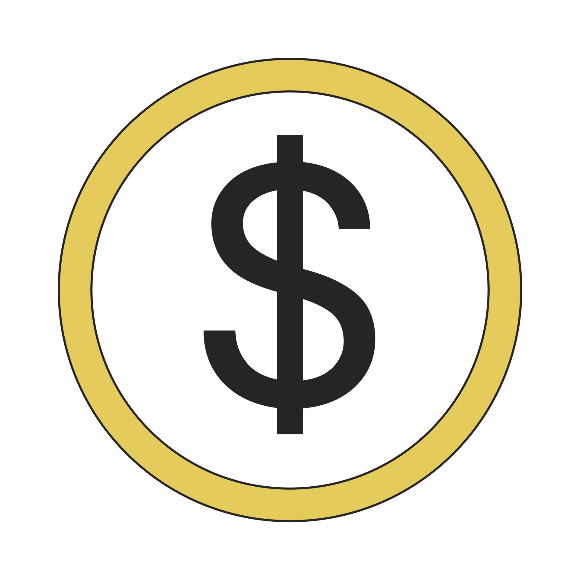 Dollar sign in golden circle flat line color vector icon. Money