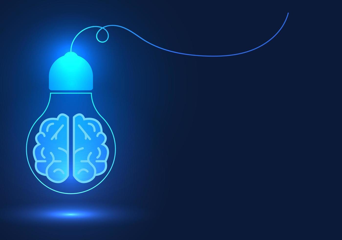 Bulb has a brain hanging down, meaning it's the brain of an artificial intelligence system that helps humans come up with new job ideas to offer customers and solve business problems. vector